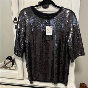 Zara Shimmering Black Sequin Tee